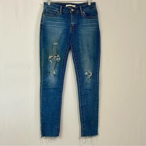 Levi’s Women’s 711 Skinny Raw Hem Denim Jeans Medium Blue Wash Size 26 FLAW